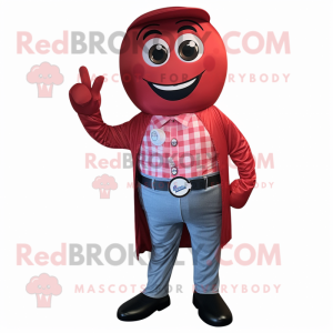 Red Soda Can mascot costume character dressed with a Button-Up Shirt and Wraps