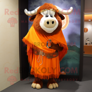 Orange Buffalo mascot costume character dressed with a Capri Pants and Shawls