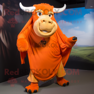 Orange Buffalo mascot costume character dressed with a Capri Pants and Shawls