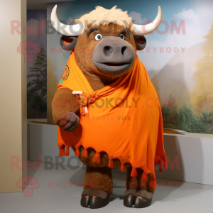 Orange Buffalo mascot costume character dressed with a Capri Pants and Shawls