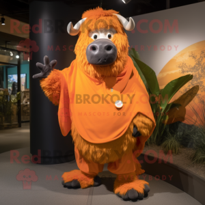 Orange Buffalo mascot costume character dressed with a Capri Pants and Shawls