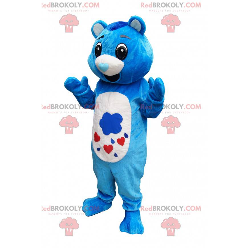 Mascotte d'ourson bleu et blanc avec un museau en forme de cœur Mascotte d'ourson bleu et blanc avec un museau en forme de cœur