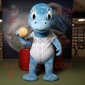Sky Blue Diplodocus mascot costume character dressed with a Baseball Tee and Clutch bags