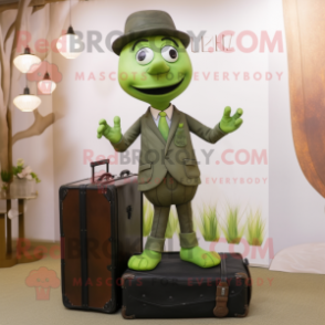 Olive Wedding Cake mascot costume character dressed with a Romper and Briefcases