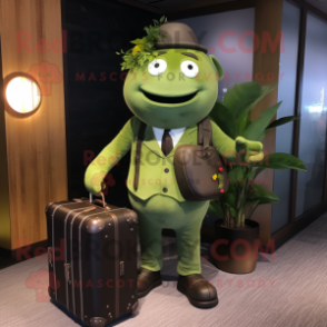 Olive Wedding Cake mascot costume character dressed with a Romper and Briefcases
