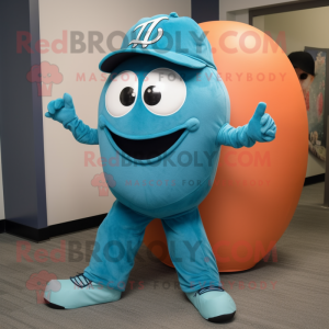 Turquoise Baseball Ball mascot costume character dressed with a Bootcut Jeans and Earrings