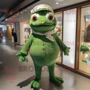 nan Frog mascot costume character dressed with a Polo Shirt and Mittens