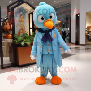 Sky Blue Mandarin mascot costume character dressed with a Jacket and Ties