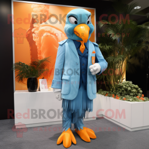Sky Blue Mandarin mascot costume character dressed with a Jacket and Ties