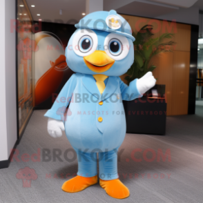 Sky Blue Mandarin mascot costume character dressed with a Jacket and Ties