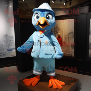 Sky Blue Mandarin mascot costume character dressed with a Jacket and Ties