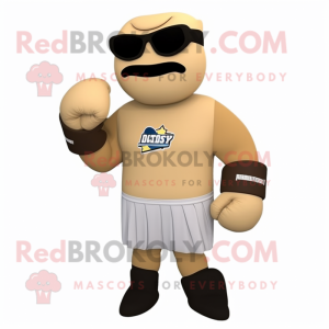 Beige Boxing Glove mascot costume character dressed with a Maxi Dress and Sunglasses