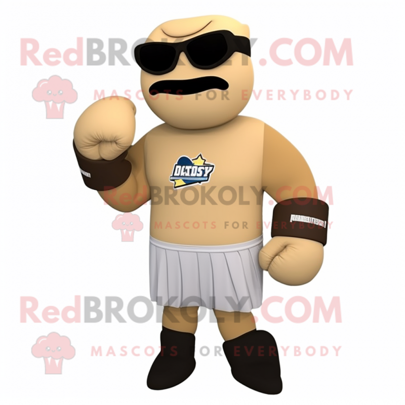 Beige Boxing Glove mascot costume character dressed with a Maxi Dress and Sunglasses Beige Boxing Glove mascot costume character dressed with a Maxi Dress and Sunglasses