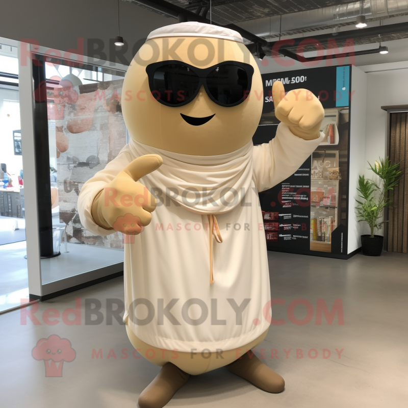 Beige Boxing Glove mascot costume character dressed with a Maxi Dress and Sunglasses Beige Boxing Glove mascot costume character dressed with a Maxi Dress and Sunglasses