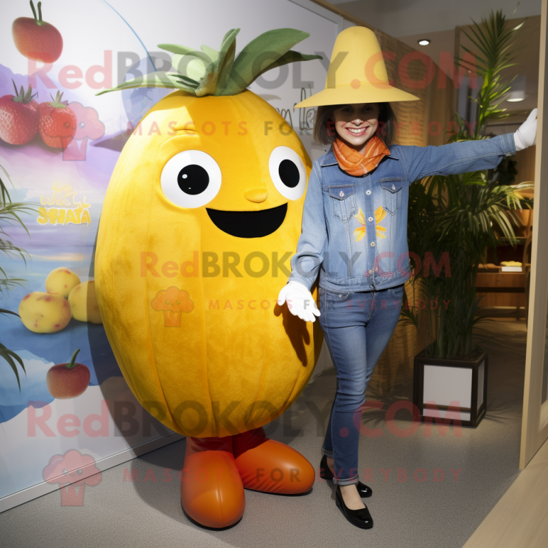 nan Mango mascot costume character dressed with a Bootcut Jeans and Watches