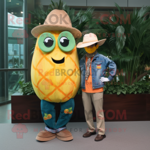 nan Mango mascot costume character dressed with a Bootcut Jeans and Watches