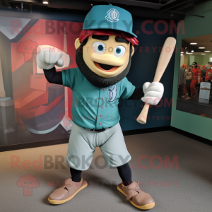 Teal Knife Thrower mascot costume character dressed with a Baseball Tee and Earrings