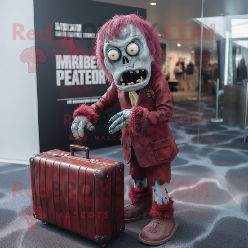 Maroon Zombie mascot costume character dressed with a Midi Dress and Briefcases