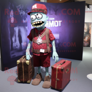 Maroon Zombie mascot costume character dressed with a Midi Dress and Briefcases