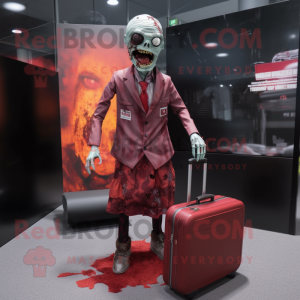 Maroon Zombie mascot costume character dressed with a Midi Dress and Briefcases