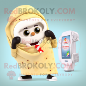 Cream Phone mascot costume character dressed with a Bikini and Scarves
