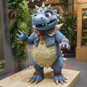 Olive Ankylosaurus mascot costume character dressed with a Chambray Shirt and Rings