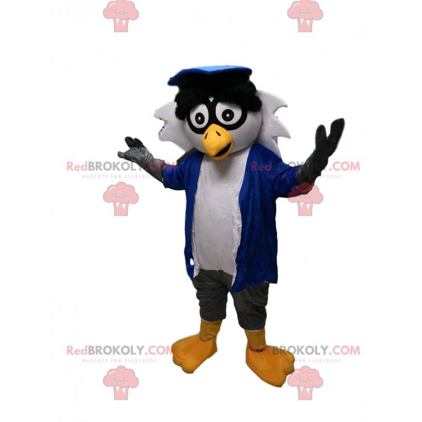 Mascot gray owls with a blue jacket. Owls costume - Mascot gray owls with a blue jacket. Owls costume -
