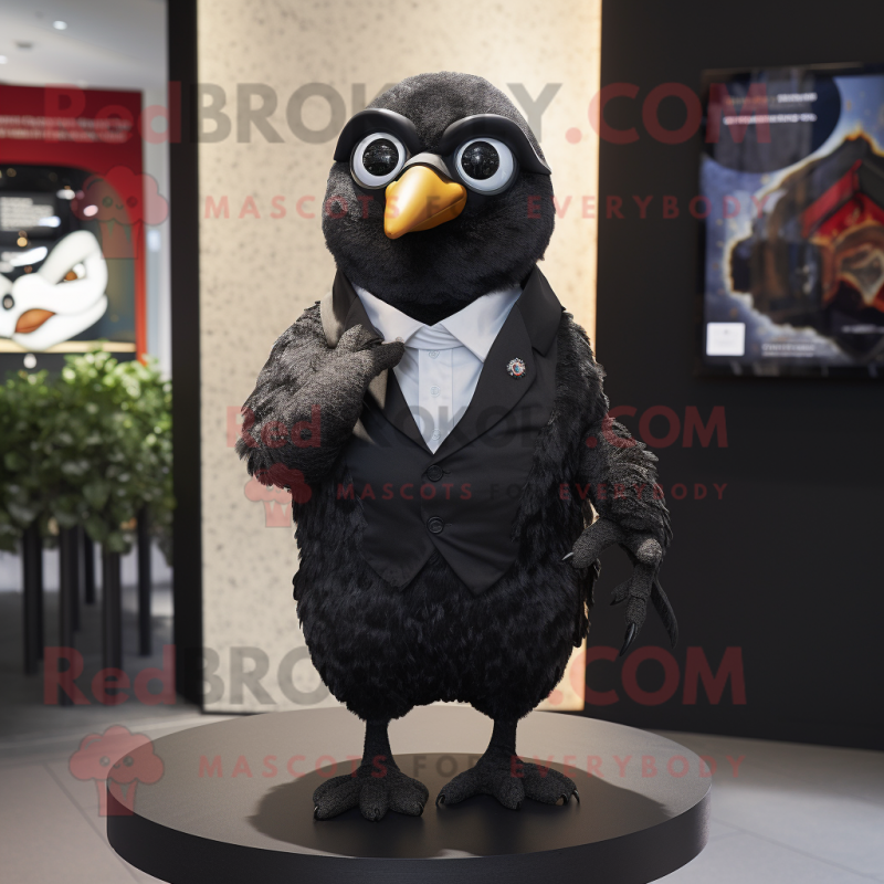 Black Quail mascot costume character dressed with a Blazer and Wraps