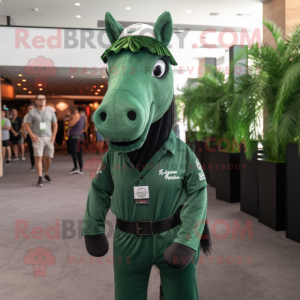 Forest Green Horse mascot costume character dressed with a Polo Shirt and Wraps