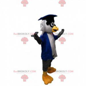 Mascot gray owls with a blue jacket. Owls costume -