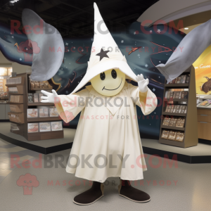 Cream Witch'S Hat mascot costume character dressed with a Capri Pants and Wraps