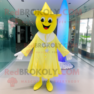 Lemon Yellow Magician mascot costume character dressed with a One-Piece Swimsuit and Necklaces