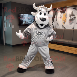 Silver Holstein Cow mascot costume character dressed with a Graphic Tee and Wraps