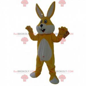 Mascotte de lapin jaune et blanc super joyeux - Redbrokoly.com