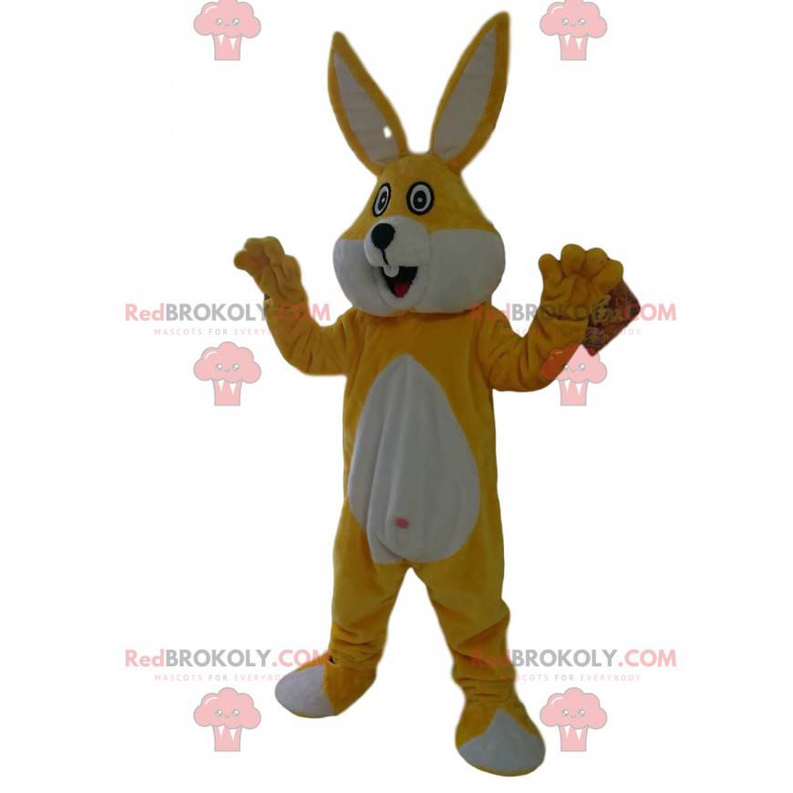 Super šťastný maskot žlutého a bílého králíka - Redbrokoly.com