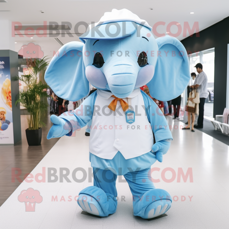 Blue Elephant mascot costume character dressed with a Poplin Shirt and Caps Blue Elephant mascot costume character dressed with a Poplin Shirt and Caps