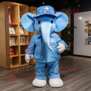 Blue Elephant mascot costume character dressed with a Poplin Shirt and Caps