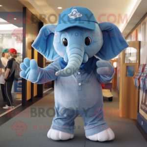 Blue Elephant mascot costume character dressed with a Poplin Shirt and Caps