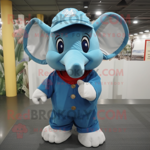 Blue Elephant mascot costume character dressed with a Poplin Shirt and Caps