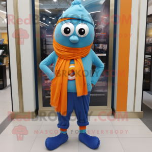 Blue Orange mascot costume character dressed with a Jeggings and Scarves