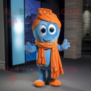 Blue Orange mascot costume character dressed with a Jeggings and Scarves