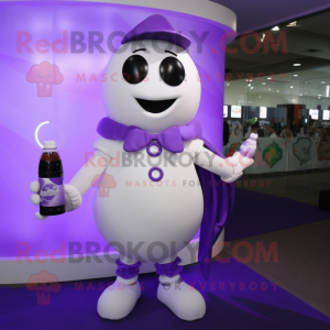 Purple Bottle Of Milk mascot costume character dressed with a Suit and Bracelet watches