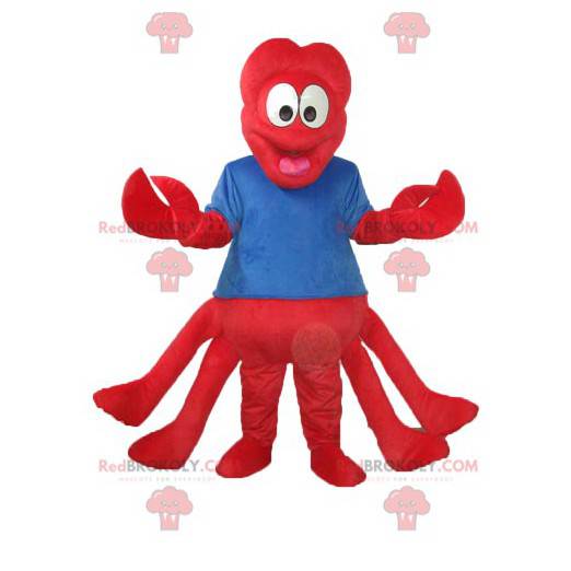 Red lobster mascot with a blue jersey - Redbrokoly.com