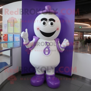 Purple Bottle Of Milk mascot costume character dressed with a Suit and Bracelet watches