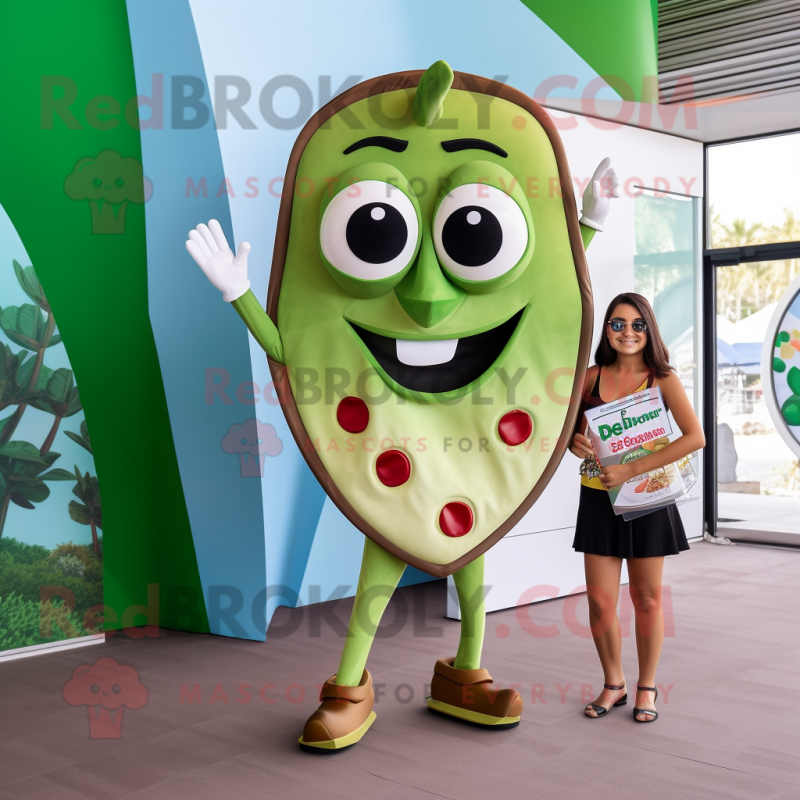 Olive Pizza Slice mascot costume character dressed with a Bikini and Belts