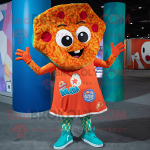 nan Pizza Slice mascot costume character dressed with a Bermuda Shorts and Earrings