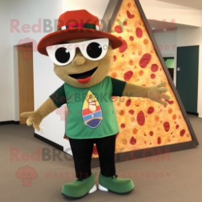 nan Pizza Slice mascot costume character dressed with a Bermuda Shorts and Earrings