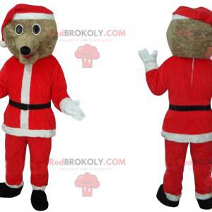 Beige hundemaskot med kostume fra juletiden - Redbrokoly.com