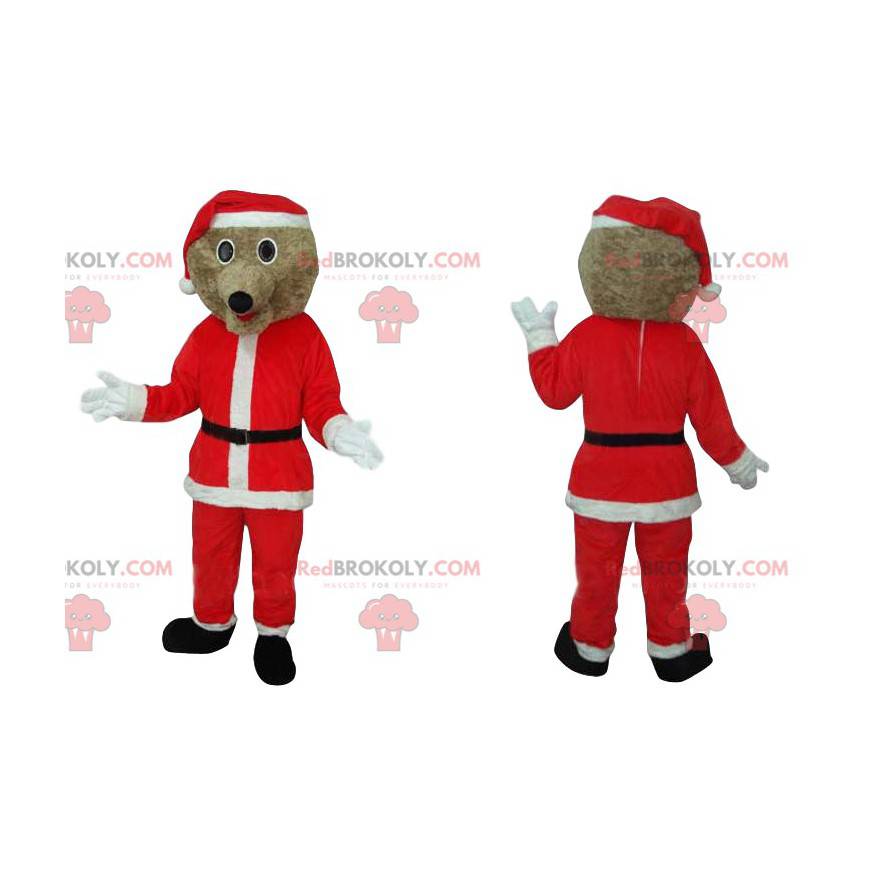 Mascote cachorro bege com fantasia da época do Natal - Mascote cachorro bege com fantasia da época do Natal -
