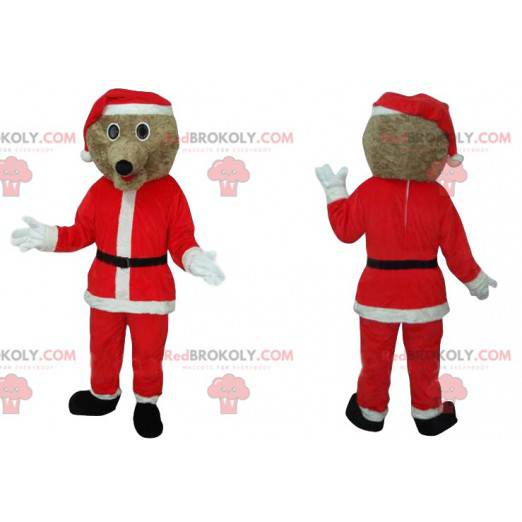 Beżowy pies maskotka z kostiumem z epoki Bożego Narodzenia -